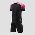 thumbnail image 1 of hengsof Ensemble de Maillot de Football à la Mode pour Enfants, Haut à Manches Courtes Col Ras du Cou, Short à Taille Élastique Tenue de Sport, Confortable Respirant Absorbant la Sueur Séchage Rapide Uniforme de Sport Deux Pièces, 1 of 4