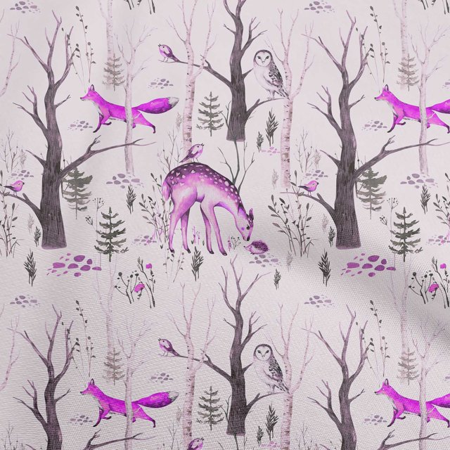 oneOone Georgette Viscose Purple Fabric Deer Sewing Material Print Fabric By The Yard 42 Inch Wide