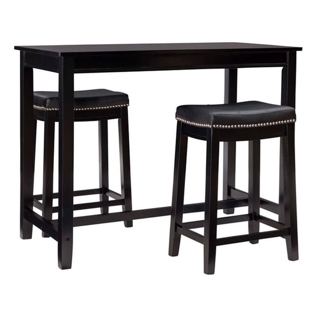 Linon Claridge Wood Three Piece Counter Dining Set Faux Leather Seats in Black
