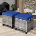 thumbnail image 3 of Costway Lot de 2 Poufs de Patio en Rotin avec Coussins, Repose-Pieds, Table, Bleu Marine, 3 of 10