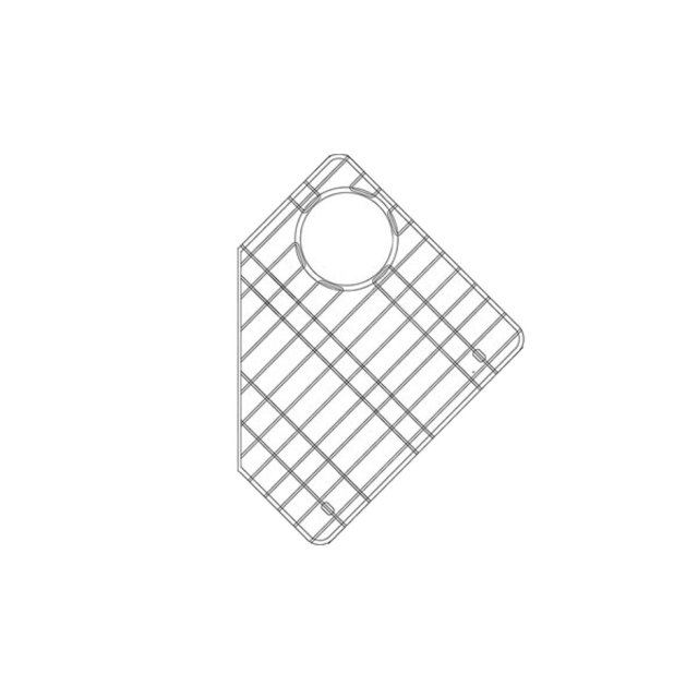 American Imaginations 16.867-in. W Kitchen Sink Grid AI-34694 shown from above, a uniquely shaped stainless steel grid with chrome finish and black hardware, designed for drop-in kitchen sinks with a circular drain cutout, CSA certified and ideal for protecting sink surfaces.