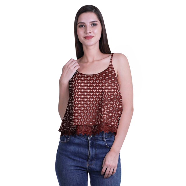 Moomaya Printed Womens Spaghetti Strap Crop Top Cami Summer Tops