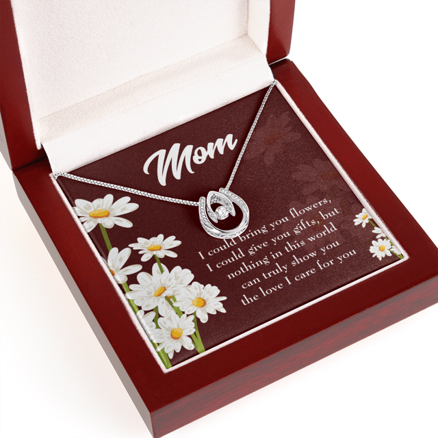 To Mom Nothing in World Lucky Horseshoe Necklace Message Card 14k w CZ Crystals
