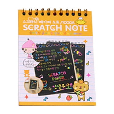 Mistaha Colorful Scratch Art Doodle Pad for Kids - Cartoon Sketchbook with Surprise Magic Coating - Yellow Creative DIY Drawing Notebook