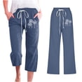 thumbnail image 2 of VEKDONE Womens Cotton Linen Capris Pants Print Capri Pant Navy S, 2 of 4