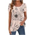 thumbnail image 4 of Pisexur Hauts d'Été pour Femmes, Hauts pour Femmes, Hauts de Sortie pour Femmes, Hauts pour Dames, T-Shirt d'Été pour Femmes à Col Rond, Manches Courtes, Décontracté, Mode, Imprimé, à Boutons, Rose Vif, 2TG, 4 of 4