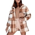 thumbnail image 2 of IROINID Veste Courte Confortable pour Femme à Col Rabattu, Surchemise à Carreaux à Manches Longues, ppp, Kaki, 2 of 6