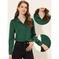 thumbnail image 2 of INSPIRE CHIC Haut en Satin pour Femme Col Rabattu Col en V Manches Longues Chemise Blouse Boutonnée Vert Foncé L, 2 of 4