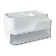 SLYNSHome Desktop Organizer with Drawer,White Stationary Organizer Desk Caddy Office Accessories Desk Organizer for Pen/Pencil/Business Card/Sticky Note