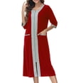 thumbnail image 2 of Timegard Nuisette pour Femmes Robe à Fermeture Éclair Robe de Maison à Manches 3/4 à Blocs de Couleur Longue Tenue de Nuit avec Poches, 2 of 5