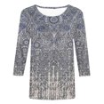 thumbnail image 4 of Pompotops Mode Femmes Imprimé T-shirt Mi-Longueur Manches 3/4 Blouse Col Rond Casual Tops Dégagement, 4 of 5