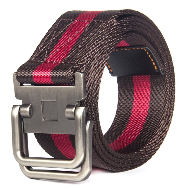 Men Belt Dual Alloy Buckle All-match Adjustable Webbing Belt Canvas Web Belt