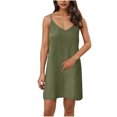 thumbnail image 2 of Ovzne Robes d'Été pour Femmes Robe pour Femme Mode pour Femmes Couleur Unie Bretelles Col en V Robe Ample et Confortable Robe pour Femmes Liquidation, 2 of 7