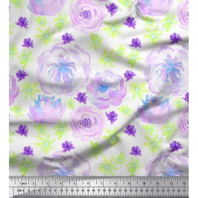Soimoi Green Poly Georgette Fabric Floral Printed Craft Fabric by The Yard 42 Inch Wide