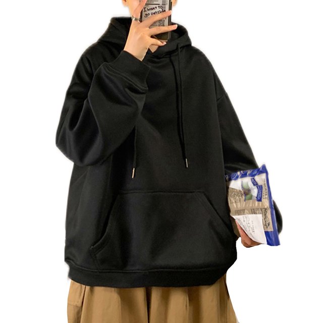 LUXUR Sweat à Capuche Homme à Manches Longues Casual Hiver Noir 3XL
