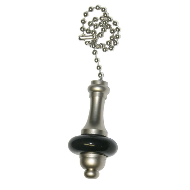 Atron Electro Industries Elite Chaîne de Traction en Céramique/étain Noire avec une Traction en Métal Étain Comprenant un Anneau en Céramique Noire, Attachée à une Chaîne Perlée Chromée de 36 Pouces avec Connecteur, Conçue pour les Ventilateurs de Plafond et les Luminaires, Convient aux Plafonds Hauts.