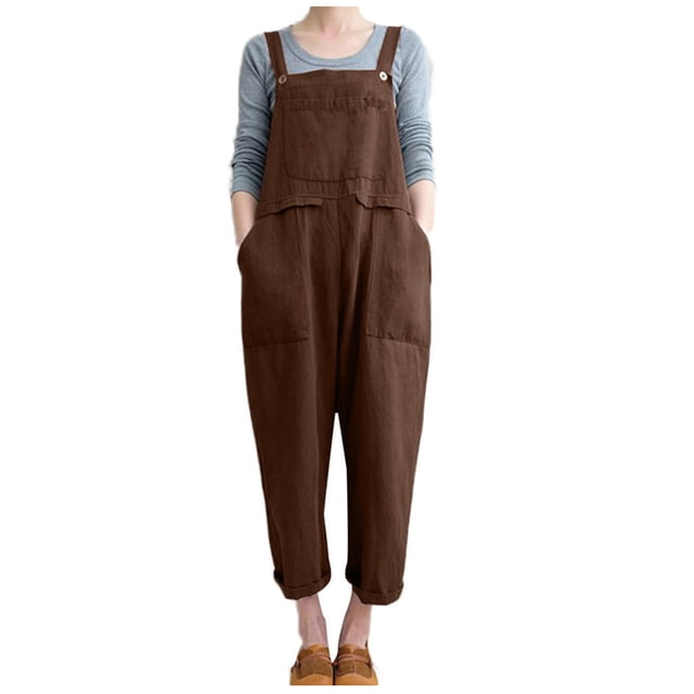 Pompotops Salopette Sans Manches pour Femmes Ample en Coton et Lin Longue Combinaison de Soirée