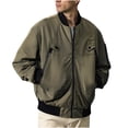 thumbnail image 1 of NaWent Men's Bomber Jacket Solid Color Long Sleeved Cardigan Stand Up Collar Workwear Jacket, 1 of 6