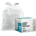 thumbnail image 1 of Plasticplace Trash Bags Compatible With Simplehuman Code C (200 Count) White Drawstring Garbage Liners 2.6-3.2 Gallon / 10-12 Liter, 14.75"" X 20"", 1 of 1