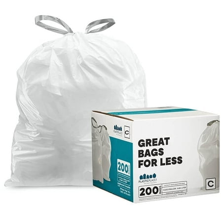 Plasticplace Trash Bags Compatible With Simplehuman Code C (200 Count) White Drawstring Garbage Liners 2.6-3.2 Gallon / 10-12 Liter, 14.75"" X 20""