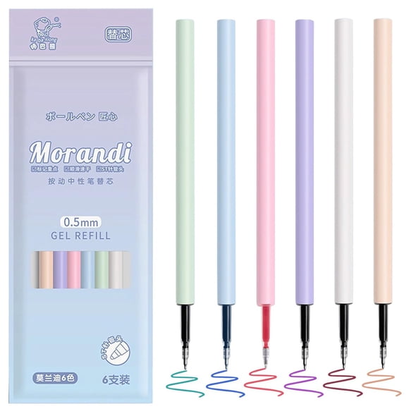 2026 Morandi Color Gel Pen Refills, 6-Pack 0.5mm Smooth Writing Ink Cartridges for Note Taking, Quick-Drying Smear-Resistant Cores for Journaling, Aesthetic Colors - Light blue