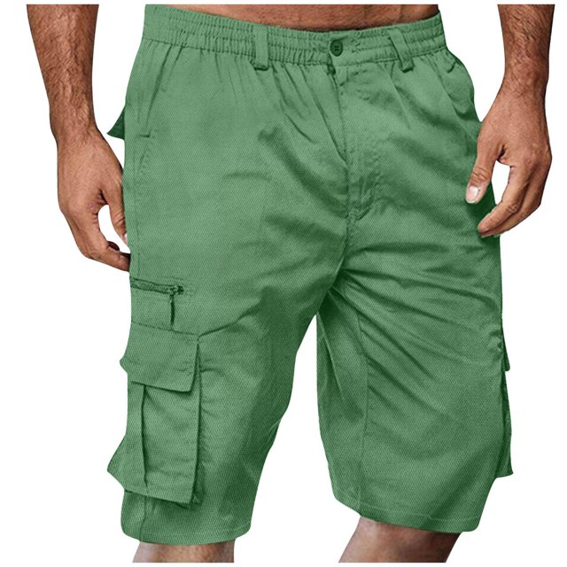 DPTALR Men Casual Button Zipper Solid Knee Length Cargo Pants With Pocket Straight Button Zipper Shorts