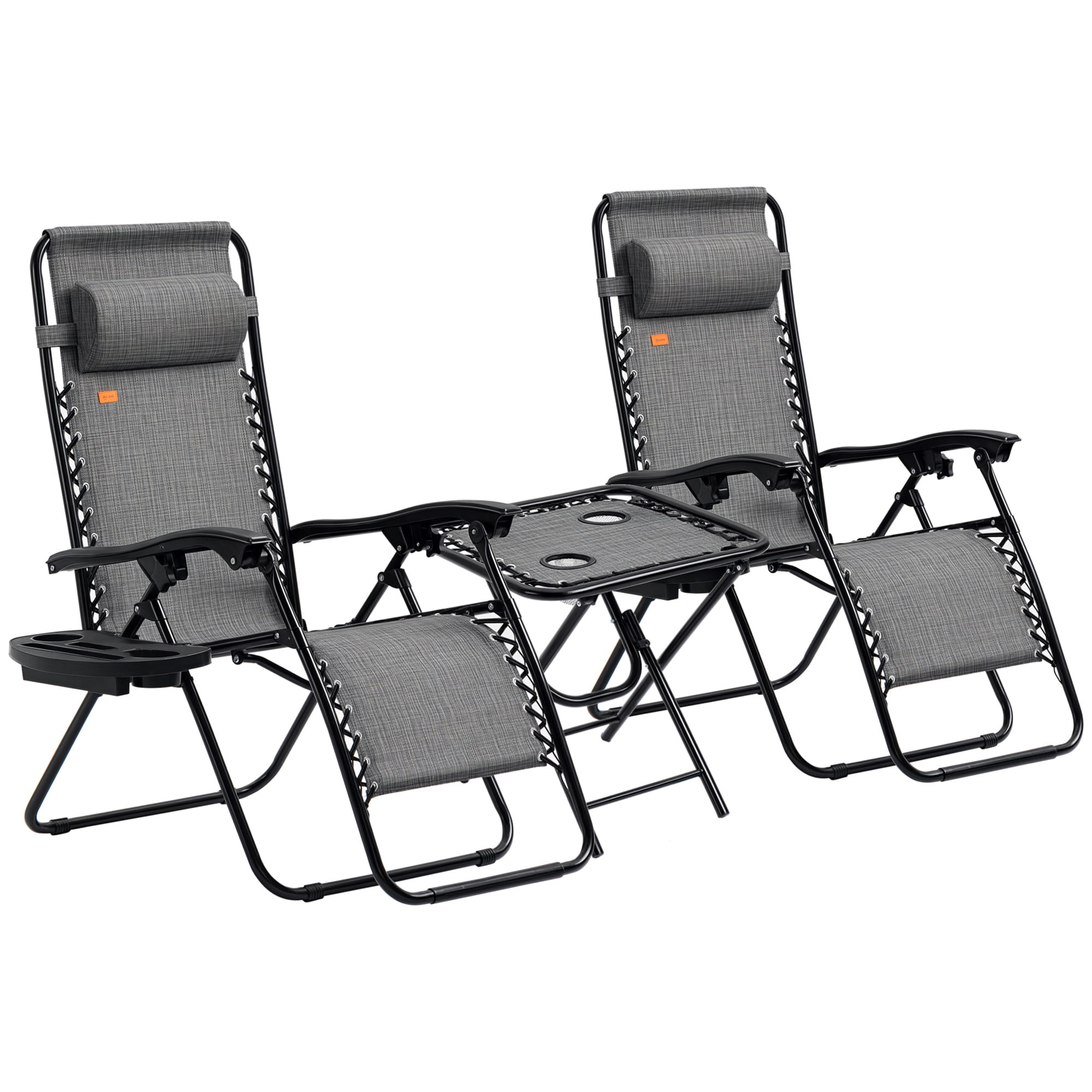Outsunny Zero Gravity Chair Set with Folding Table & Cup Holder Trays Grey