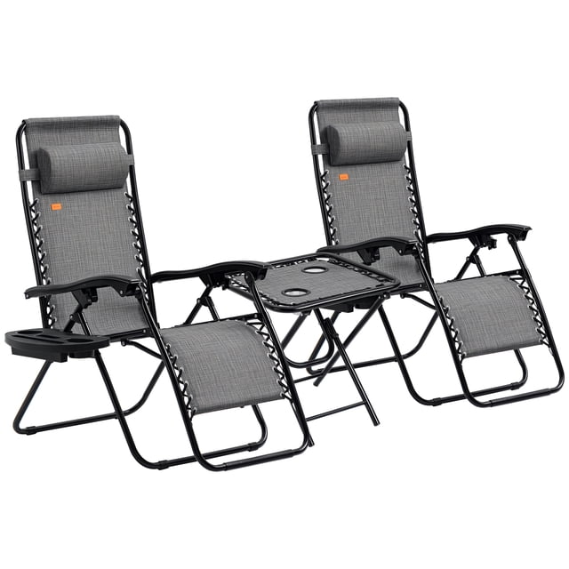 Outsunny Zero Gravity Chair Set with Folding Table & Cup Holder Trays Grey