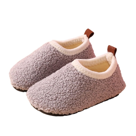 LNMQLPDBS Fleece Slippers Kids Boys Girls House Slippers Indoor Shoes Easy Fasten Non Slip Sole Slippers Home Slippers Grey US:9.5 Little Kids
