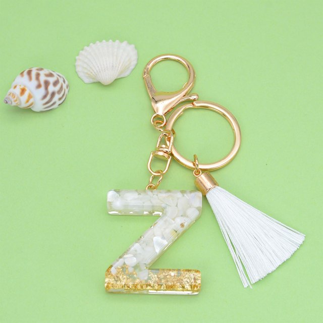 New White Tassel Letter Key Chain Crystal Drop Pendant Fashionable Bag Key Chain