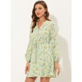 thumbnail image 3 of INSPIRE CHIC Robe Midi Courte Trapèze pour Femme à Col en V, Imprimé Floral, Taille Élastique, Boutonnée, m Vert Pâle, 3 of 5
