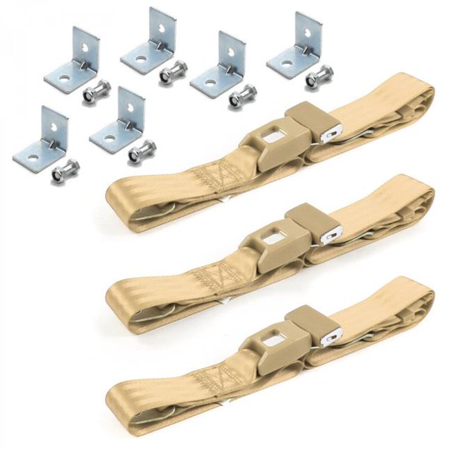 Ford Falcon 1966-1970 Standard 2 Point Tan Lap Bench Seat Belt Kit with Bracketry - 3 Belts