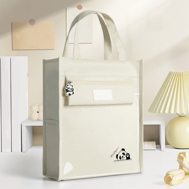 Birdeem Large Capacity Canvas Tote Bag with Multiple Compartments, Organizer Storage Bag Featuring Transparent PVC Pocket and Side Mesh Holder, Ideal for Commuting, Travel, and Daily Essentials