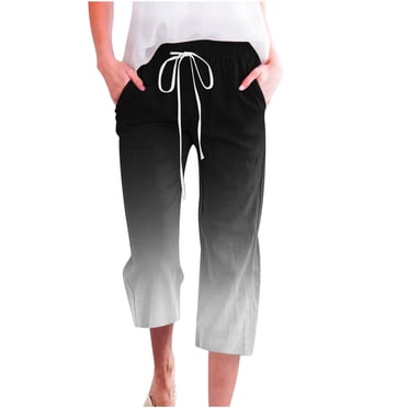 lcziwo Pantalons Capri en Lin pour Femmes pour l'Été, Capris en Lin pour Femmes Décontractés Amples Pantalons Courts à Cordon Taille Élastique Pantalon de Détente avec Poches Liquidation Ventes Aujourd'hui Aubaines Noir