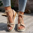 thumbnail image 2 of Platform Wedge Sandals for Women 2025 Rhinestones Pearl Flower Beach Summer Open Toe Strappy Dress Sandals, 2 of 8