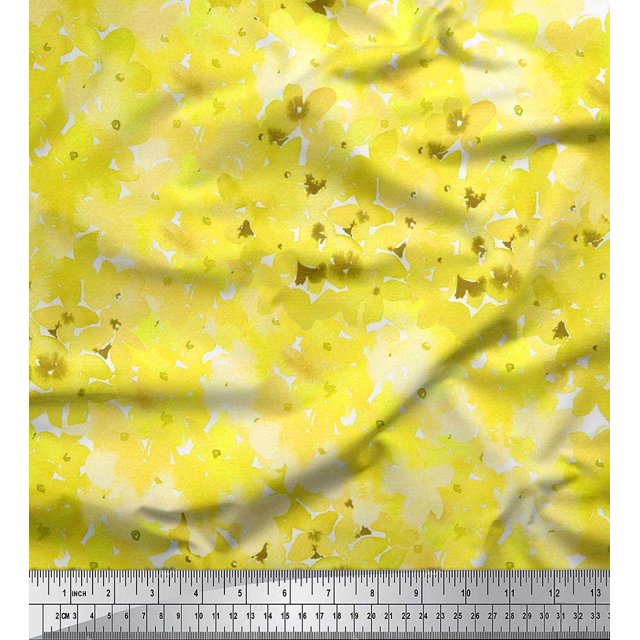 Soimoi polyester Crepe Fabric Flower Watercolor Print Fabric by the Yard 42 Inch Wide