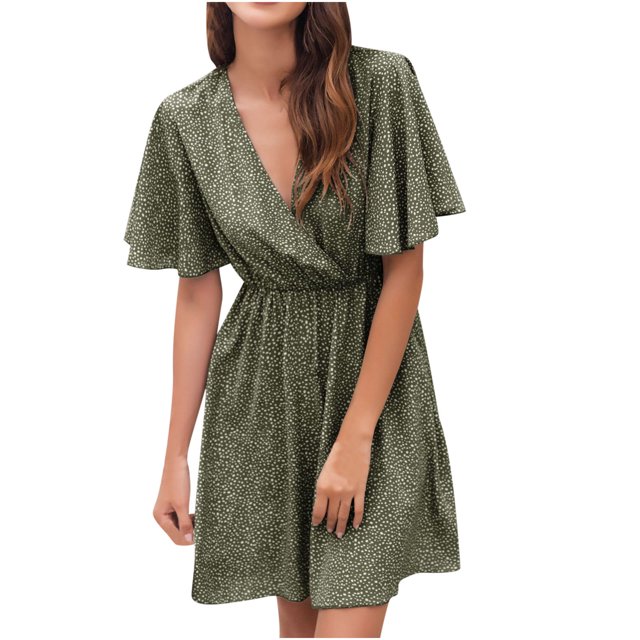 SMihono Robe d'Été Grande Taille pour Femmes 2023 Mode Imprimée Décontractée Printemps et Été Col en V Manches Courtes Longueur Genou