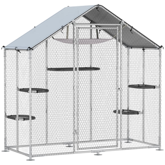 PawHut Walk-in Catio Outdoor Cat Enclosure with Waterproof Cover