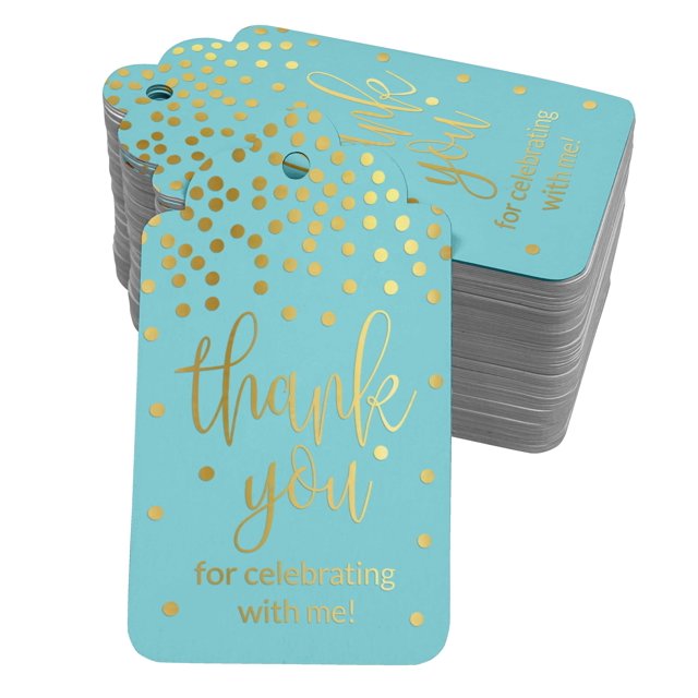 Inkdotpot Real Gold Foil ThankYou For Celebrating With Me Birthday Tags Favor Hang Paper Tags 100 Pack
