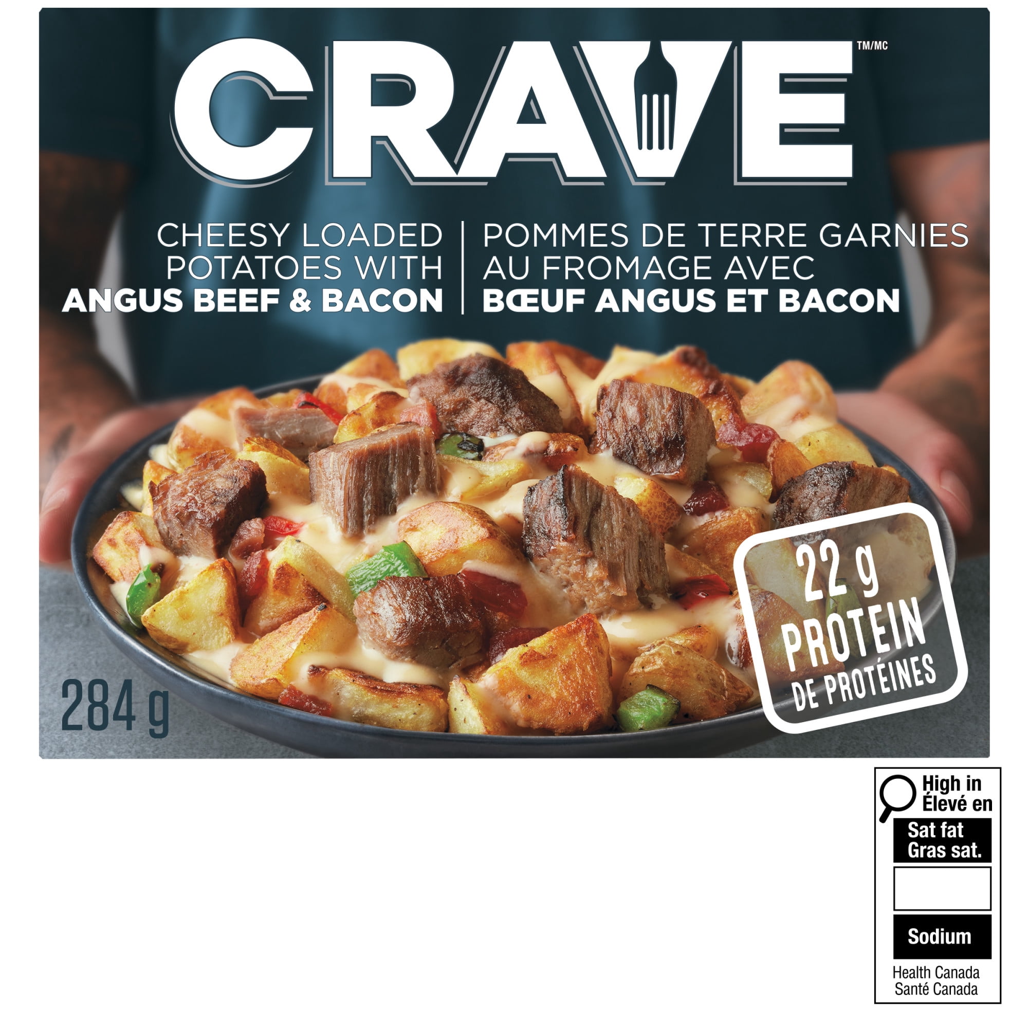 CRAVE Cheesy Loaded Potatoes with Angus Beef Frozen Meal, 284 gr Box, 284g