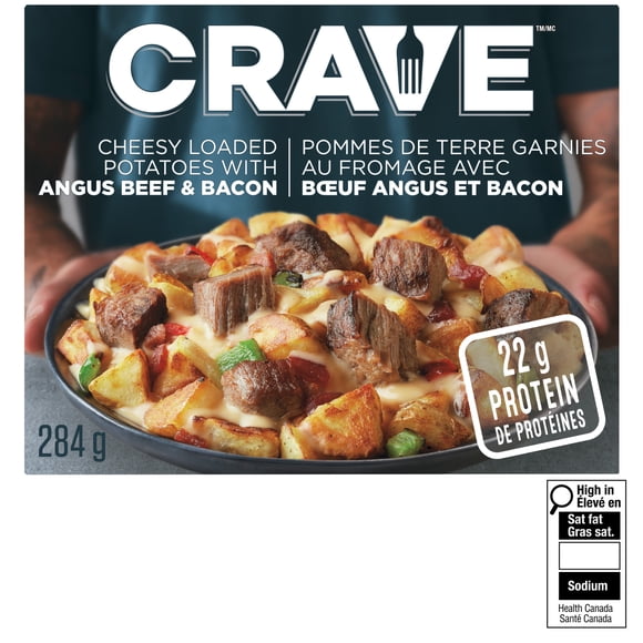 CRAVE Cheesy Loaded Potatoes with Angus Beef Frozen Meal, 284 gr Box, 284g