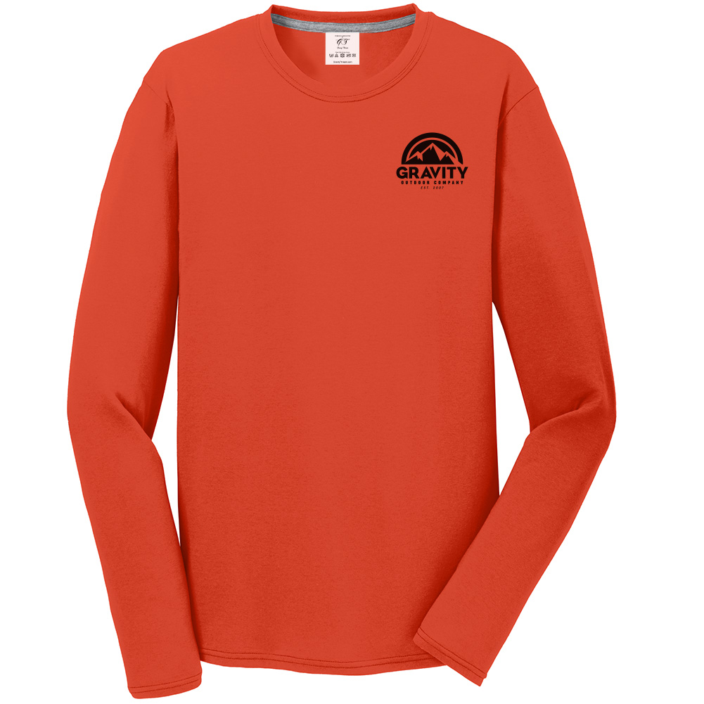 Gravity Outdoor Co. Chemise à Manches Longues Performance - Orange - Logo Noir - 3TG