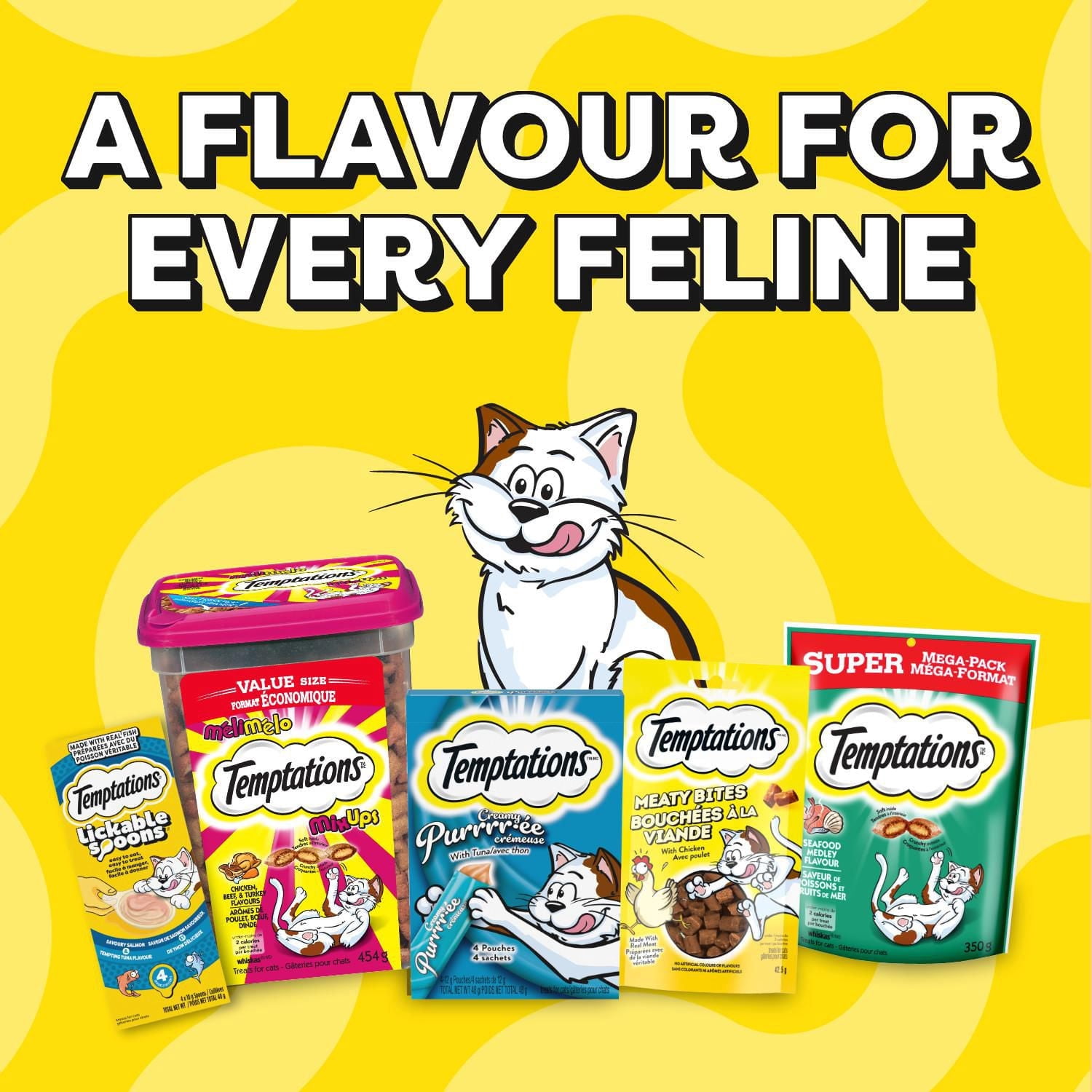 Gâteries pour chats TEMPTATIONS saveur de poulet savoureux, contenant de 850 g