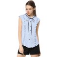 thumbnail image 3 of INSPIRE CHIC Women's Tie Neck Cap Sleeve Button Down Ruffle Summer Shirt, 3 of 4