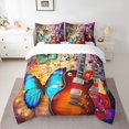 thumbnail image 2 of Ensemble de Douillette Complète Guitare Électrique - Ensemble Lit en Sac 7 Pcs Turquoise Butterfly Literie Complète, Notes de Musique Pop Rock Moderne Douillette Musicale avec Draps-Housses, Draps Plats, Taies d'Oreiller et Couvre-Oreillers, 2 of 5