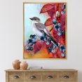 thumbnail image 3 of Designart Little Gray Bird On Red Autumn On Blueberry Twig FLOAT FRAME WALL ART, 3 of 4