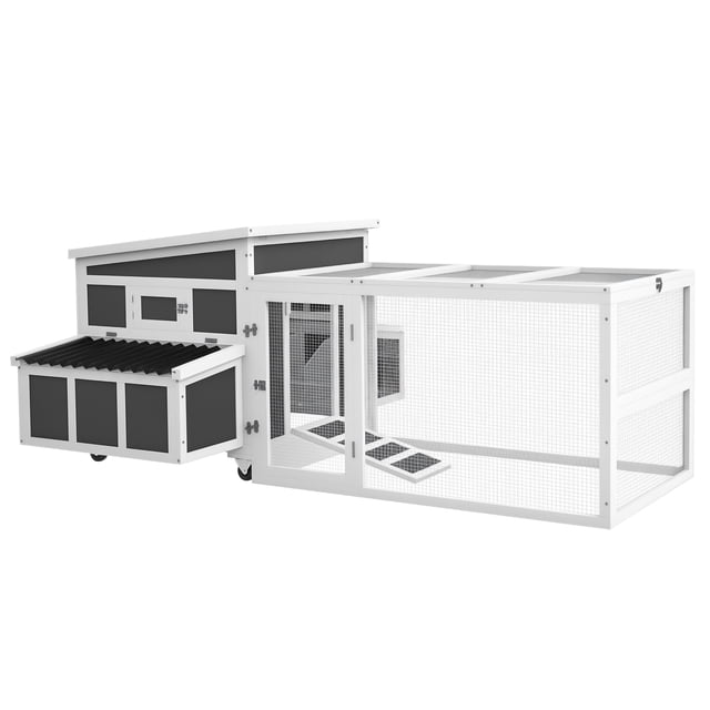 PawHut Wooden Chicken Coop with Large Run, Nesting Box, Tray, Dark Grey