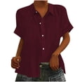 thumbnail image 1 of Yuyuzo Womens Button down Shirts Short Sleeve V Neck Tshirts Solid Color Office Work Tops Blouses, 1 of 6
