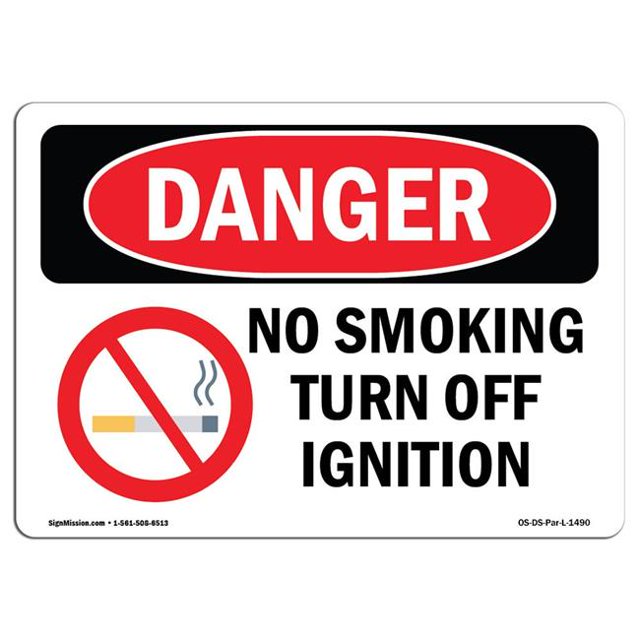 SignMission OS-DS-A-1218-L-1490 12 x 18 Po Signe de Danger OSHA - Ne Pas Fumer Éteindre l'Allumage