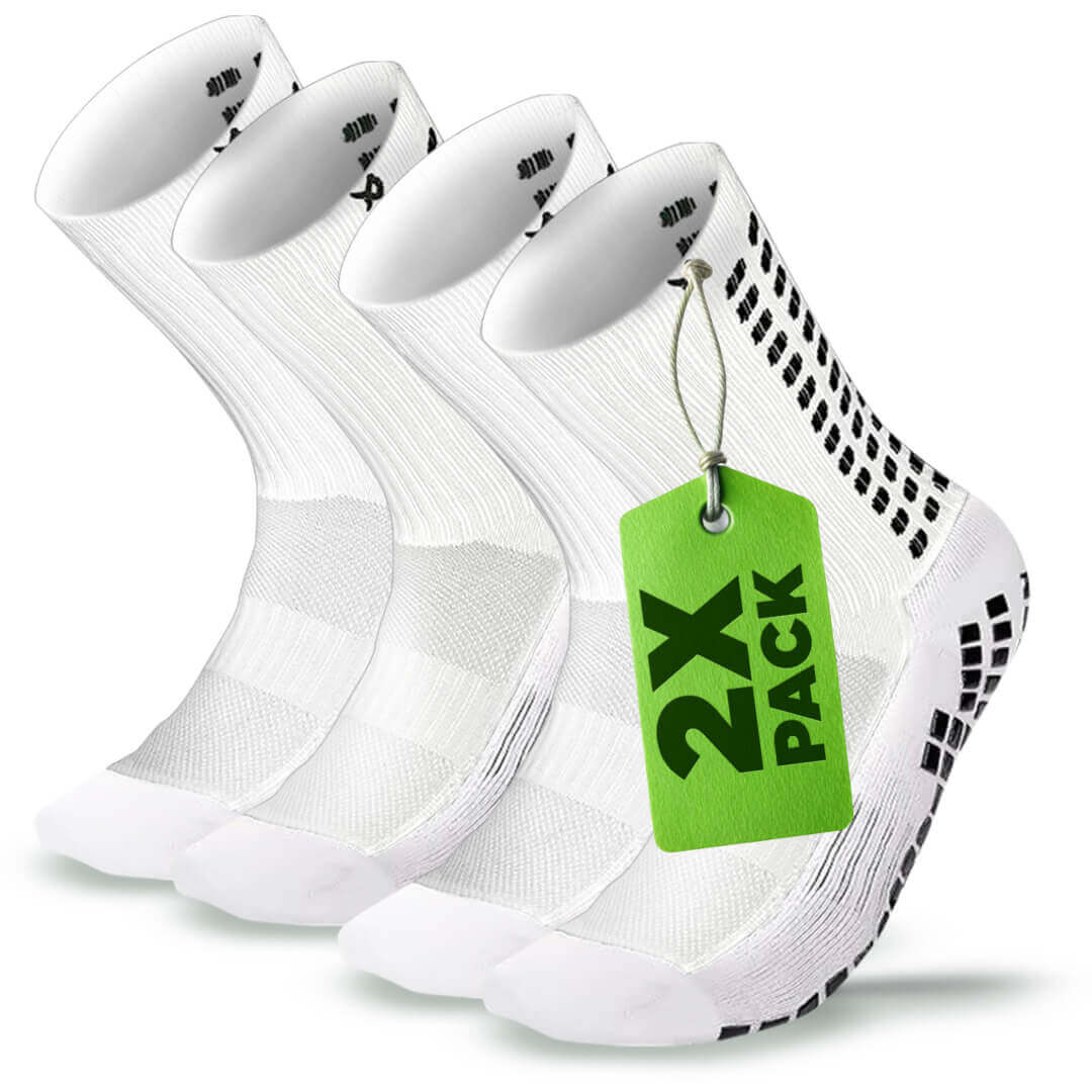 Chaussettes de Soccer LUX Anti-Dérapantes Mollet, Chaussettes avec Coussinets Antidérapants pour Football/Basketball/Hockey, Blanc Large, Lot de 2